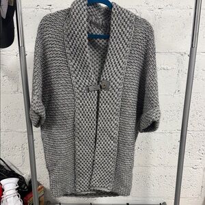 ELSAMANDA Gray Knit Cardigan with Leather Middle Closure - BRAND NEW - Size Smal